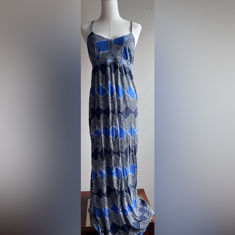 LOFT Blue and Black Spaghetti Strap Sundress